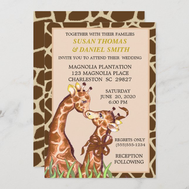 Giraffe Couple Wedding Einladung (Vorne/Hinten)