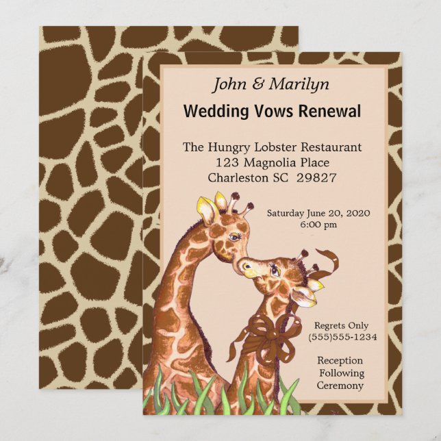 Giraffe Couple Wedding Renewal Stimmen Einladung (Vorne/Hinten)