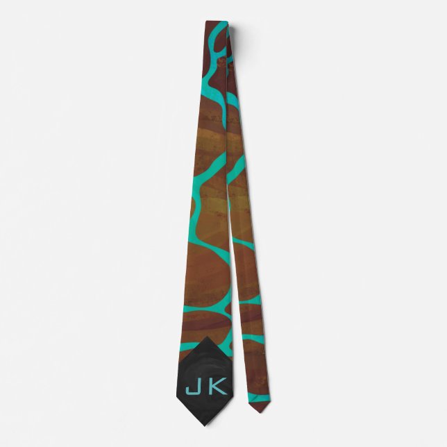 Giraffe Cravate d'impression Brown et Turquoise (Devant)