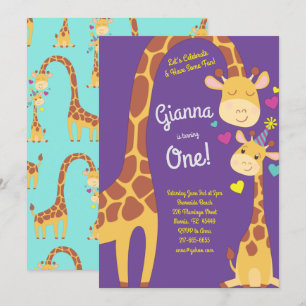 Giraffe Cute Kids 1er Anniversaire Fête Invitation