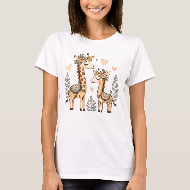 Giraffe de Boho Whimsical Famille avec T-Shirt Flo (Devant)