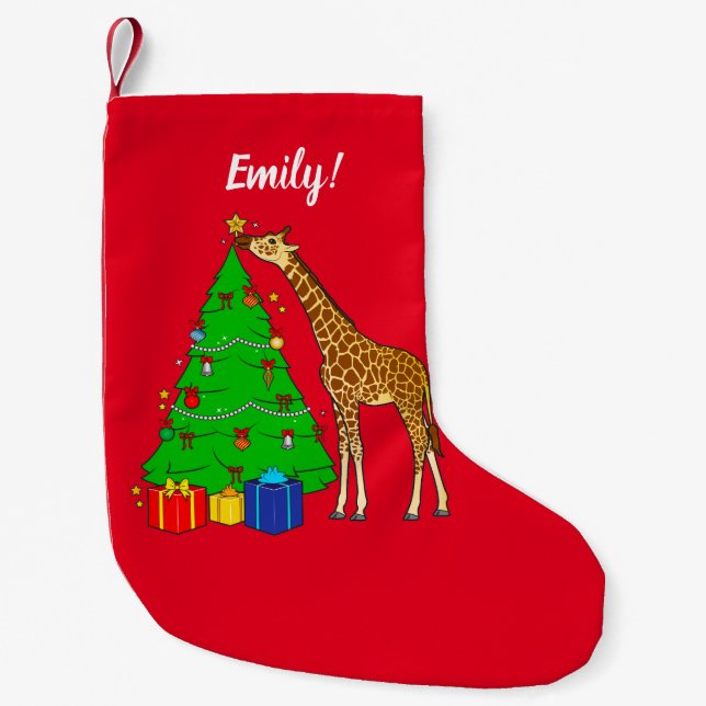 Giraffe dekoriert Weihnachtsbaum mit Star Large  Kleiner Weihnachtsstrumpf (Vorderseite)