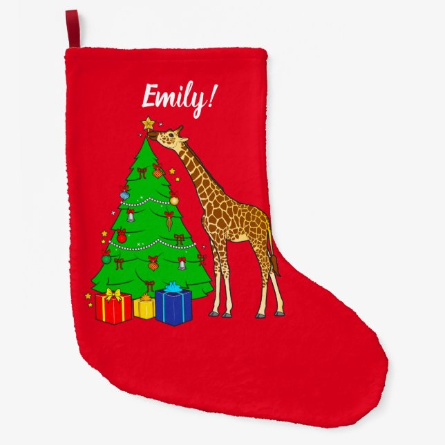 Giraffe Dekoriert Weihnachtsbaum mit Stern Großer Weihnachtsstrumpf (Vorderseite)