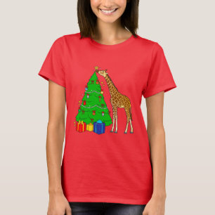 Giraffe Dekoriert Weihnachtsbaum mit Stern T-Shirt