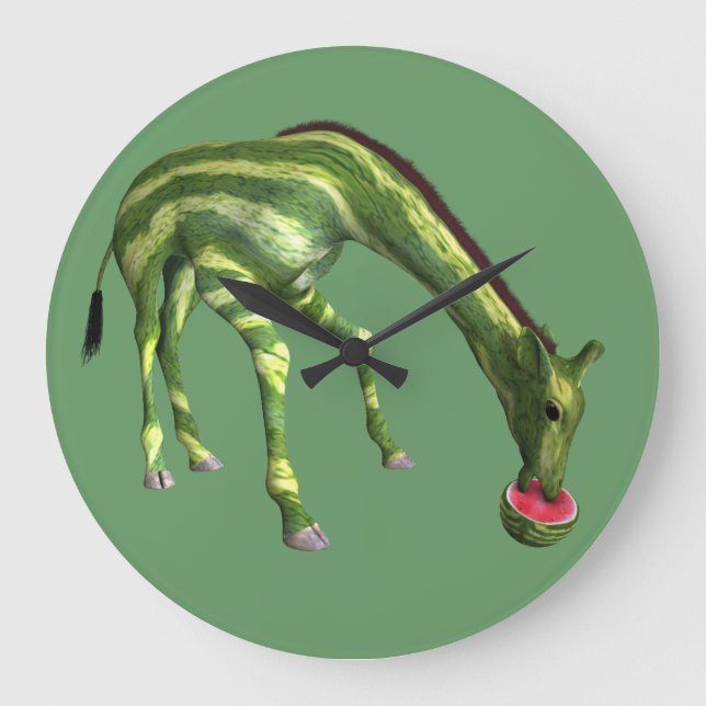 Giraffe, die Wassermelone isst Große Wanduhr (Vorderseite)