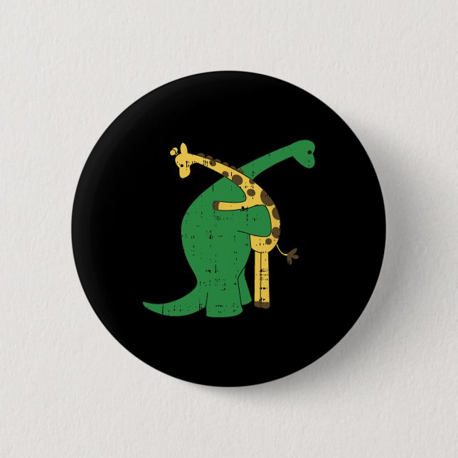 Giraffe Dinosaur Hug Liebe Dino Animals Safari Hal Button (Vorderseite)