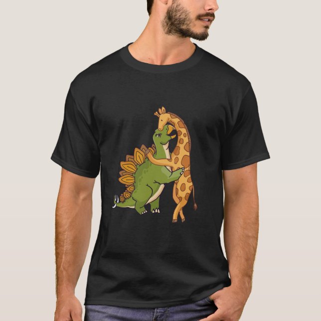 Giraffe Dinosaur Hug Liebe Dino Animals Safari Hal T-Shirt (Vorderseite)