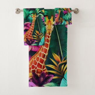 Giraffe Dschungel-Träume Nahtloses Oberflächenmust Badhandtuch Set