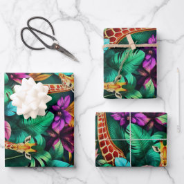 Giraffe Dschungel-Träume Nahtloses Oberflächenmust Geschenkpapier Set