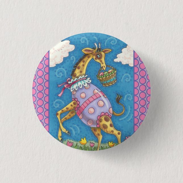 GIRAFFE, EASTER EGGS & TULIPS FERIENBUTTON RUND BUTTON (Vorderseite)