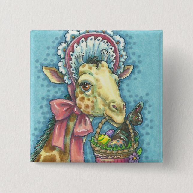 GIRAFFE EASTER SPRING BONNET, FERIENBUTTON Squar Button (Vorderseite)