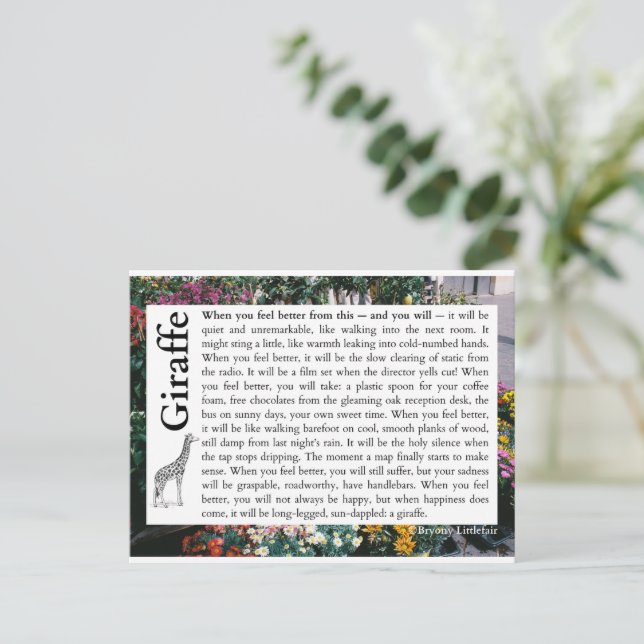 Giraffe - Ein Gedicht über Erholung Postkarte (Stehend Vorderseite)