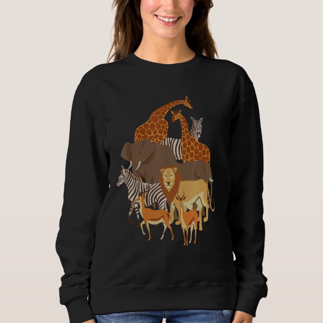 Giraffe Elephant Zebra Lion Sweatshirt (Vorderseite)