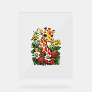 Giraffe Erdbeeren und Blume Grafische Niedliche Gi Acrylschild