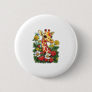 Giraffe Erdbeeren und Blume Grafische Niedliche Gi Button