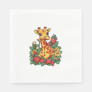 Giraffe Erdbeeren und Blume Grafische Niedliche Gi Serviette
