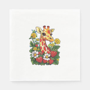Giraffe Erdbeeren und Blume Grafische Niedliche Gi Serviette
