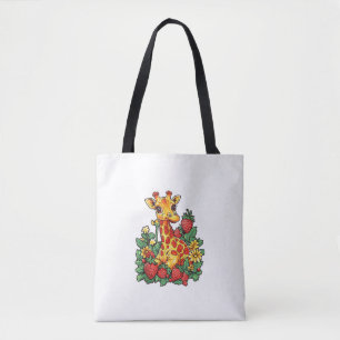 Giraffe Erdbeeren und Blume Grafische Niedliche Gi Tasche