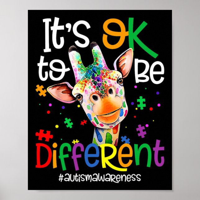 Giraffe Es ist okay, anders zu sein Autismus-Bewus Poster (Vorne)