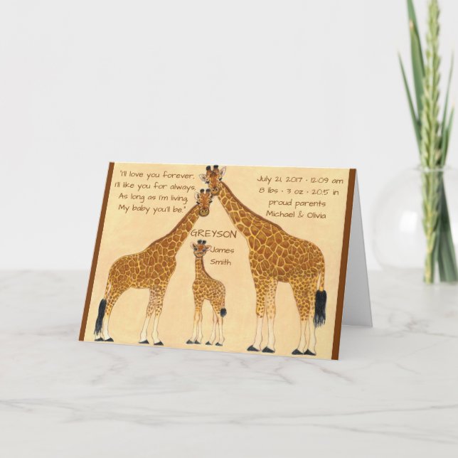 Giraffe-Familie - Geburtsankündigung Ankündigung (Vorderseite)