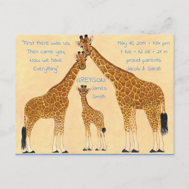 Giraffe-Familie - Geburtsankündigung Ankündigungspostkarte (Vorderseite)