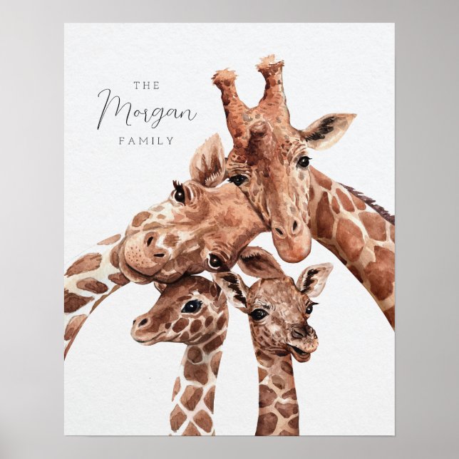 Giraffe Familienportrait Familie Vier, Kinderzimme Poster (Vorne)