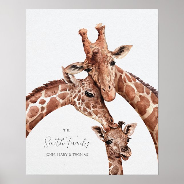 Giraffe Familienportrait, Kinderzimmer Neue Gebore Poster (Vorne)
