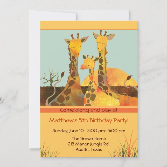 Giraffe Family Kindergeburtstag Party Einladung (Vorderseite)
