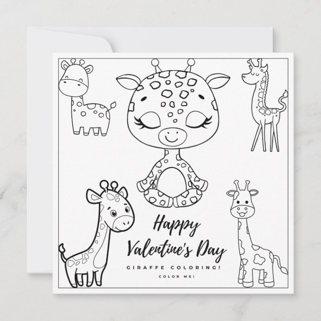 Giraffe Farbseite Girl Card Valentinstag (Vorderseite)