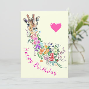 Giraffe Fleurs Carte Anniversaire Aquarelle