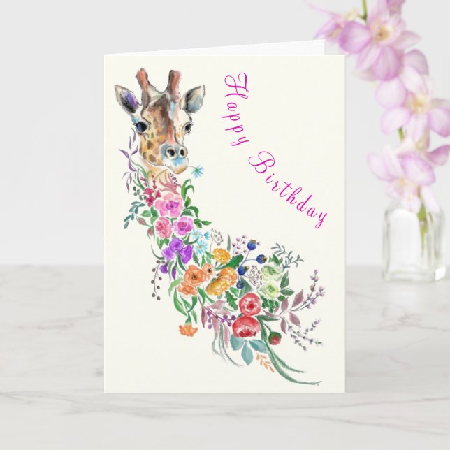 Giraffe Fleurs Carte d'anniversaire (Orchidée)