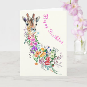 Giraffe Fleurs Carte d'anniversaire