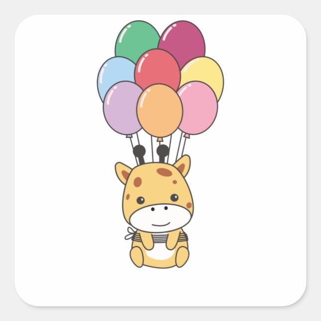 Giraffe fliegt mit farbenfrohen Ballons auf Quadratischer Aufkleber (Vorderseite)