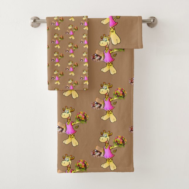 Giraffe Floral Beige Hands Badezimmer Handtuch Set (Insitu)