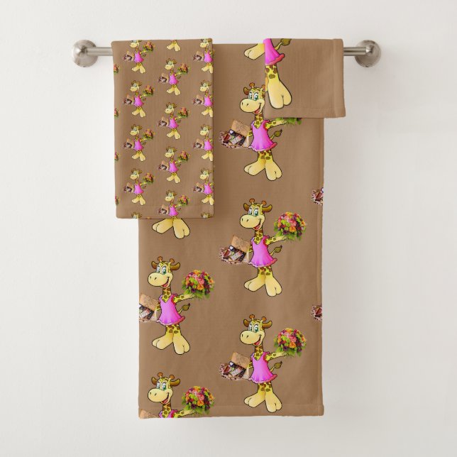 Giraffe Floral Beige Mains Salle De Bains Serviett (En situation)