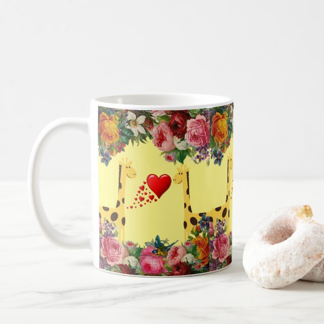 Giraffe Floral Mug Jaune (Avec donut)