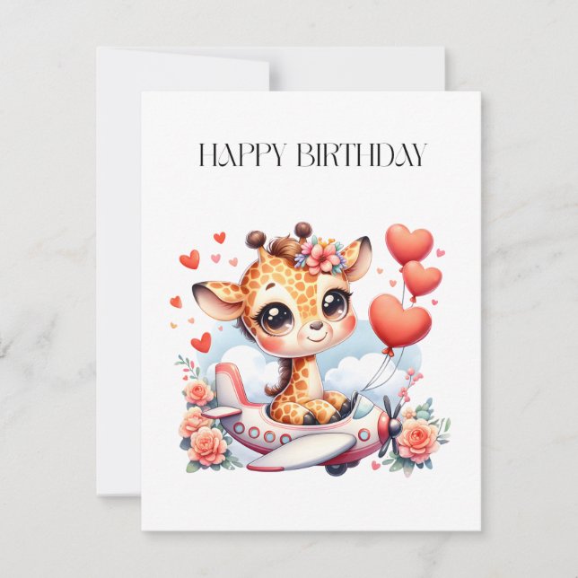 Giraffe Flugzeug Geburtstag Einladung (Vorderseite)