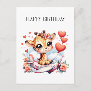 Giraffe Flugzeug Geburtstag Postkarte
