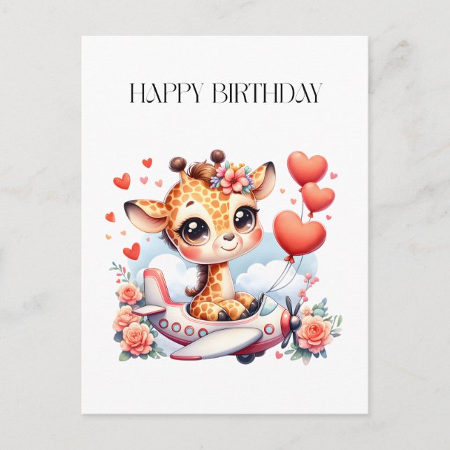 Giraffe Flugzeug Geburtstag Postkarte (Vorderseite)