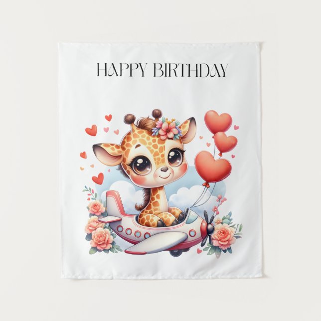 Giraffe Flugzeug Geburtstag Wandteppich (Vorderseite)