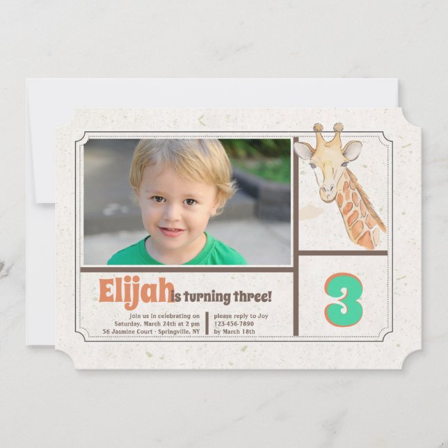 Giraffe Foto Einladung (Vorderseite)