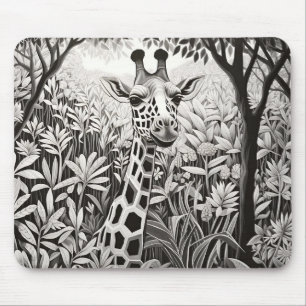Giraffe Friedlich Nature Prairie Sketch Zeichnend Mousepad