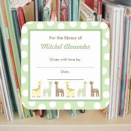 Giraffe Friends Babydusche Buchzeichen Quadratischer Aufkleber