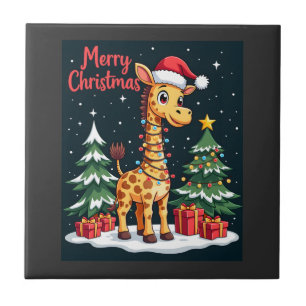 Giraffe Frohe Weihnachten Baum Beleuchtung Santa G Fliese