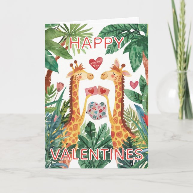 Giraffe Frohes Valentinstag Karte (Vorderseite)