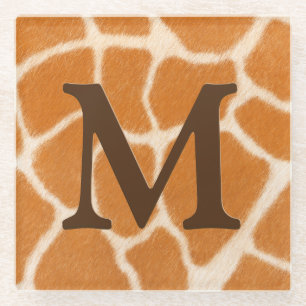 Giraffe Fur Animal Print Dark Brown Mit Monogramm Glasuntersetzer