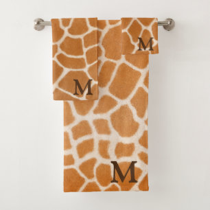 Giraffe für realistische Tierdruckbraun-Monogramm Badhandtuch Set