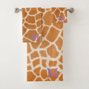 Giraffe für realistische Tierdrucken Lila Monogram Badhandtuch Set
