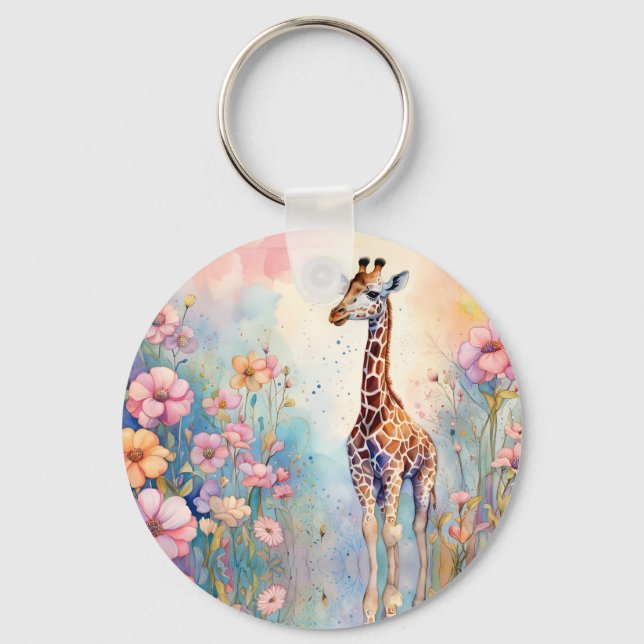 Giraffe Garden Pastel Schlüsselanhänger (Vorderseite)