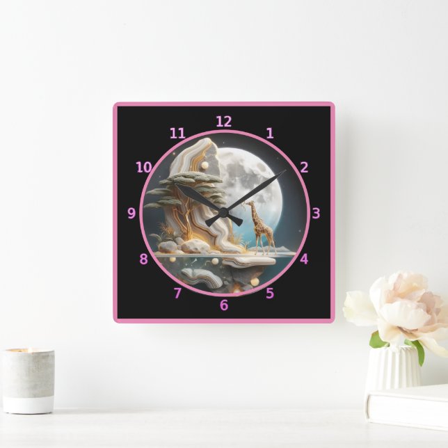 Giraffe Gazas in der MondlichtSavanne Quadratische Wanduhr (Zuhause)